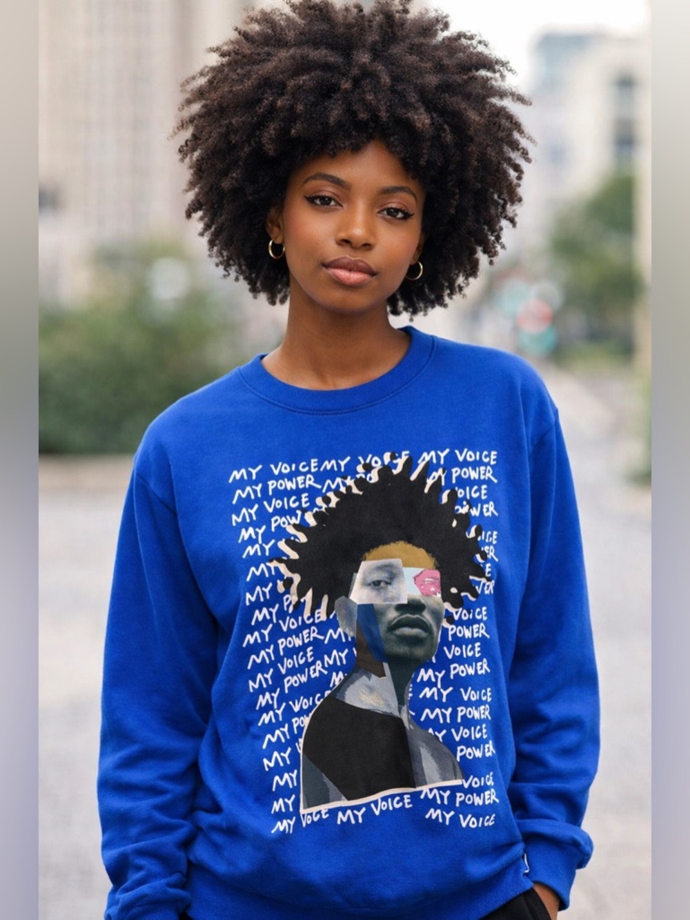 Blue Graphic Crewneck Sweater